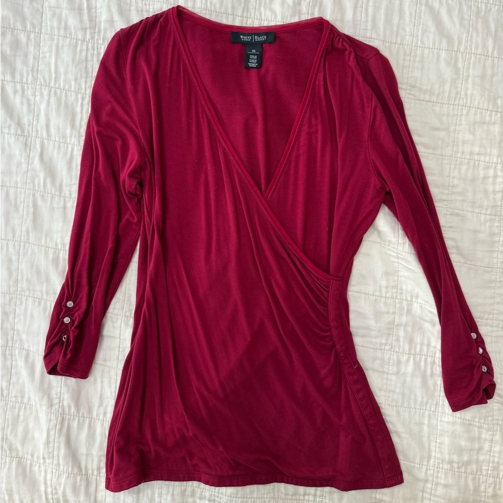 White House Black Market Burgundy Wrap Blouse